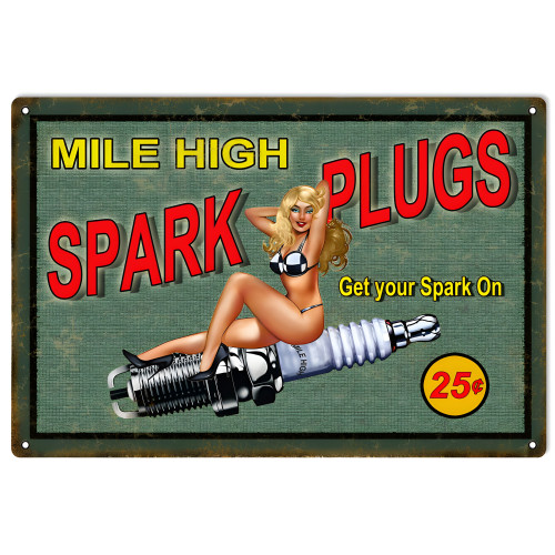 Pugs Get Your Spark On Pin Up Girl Metal Sign - 12" x 18"