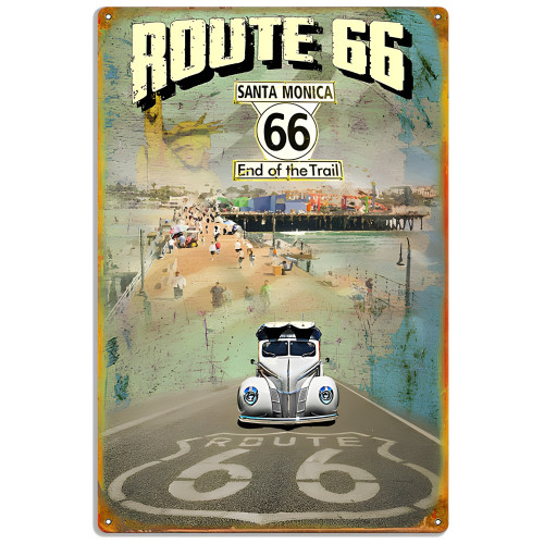 Route 66 End Of Trail Santa Monica CA Metal Sign - 12" x 18"