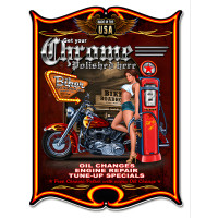 Get Your Chrome Polished Here Pin Up Girl Metal Sign - 14" x 18"