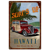 Surf's Up Hawaii Hot Rod Metal Sign - 16" x 24"
