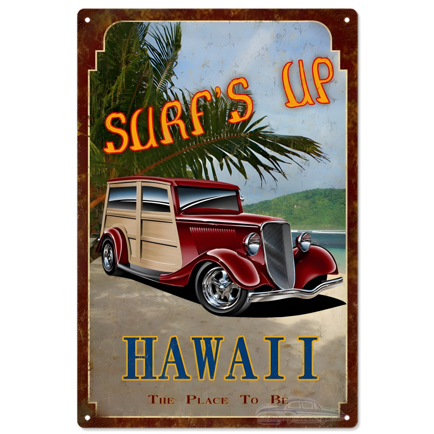 Surf's Up Hawaii Hot Rod Metal Sign - 16" x 24" Surf's Up Hawaii Hot Rod Metal Sign - 16" x 24"