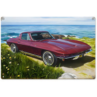 Maroon Corvette Garage Art Metal Sign - 12" x 18"