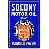 Socony Motor Oil Metal Sign - 16" x 24"