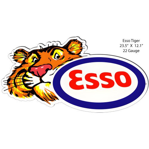 Esso Tiger Gas And Motor Oil Metal Sign - 23.5" x 12.1"