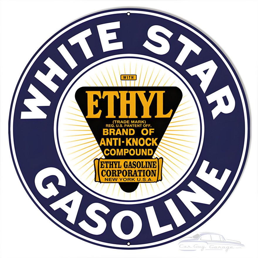 Large White Star Gasoline Motor Oil Metal Sign - 18" Round Large White Star Gasoline Motor Oil Metal Sign - 18" Round