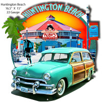 Huntington Beach Laser Cut Out Metal Sign - 16.5" x 15"