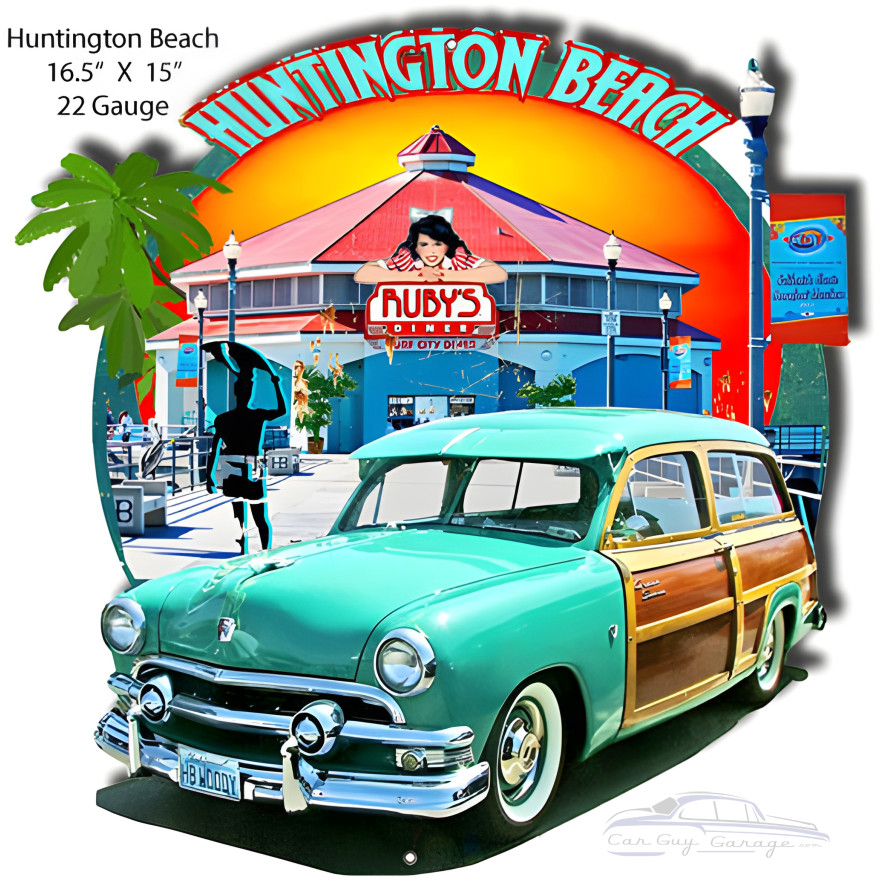 Huntington Beach Laser Cut Out Metal Sign - 16.5" x 15" Huntington Beach Laser Cut Out Metal Sign - 16.5" x 15"