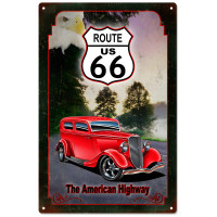 Reproduction Aged Looking Route 66 The American Highway Metal Sign - 12" x 18"