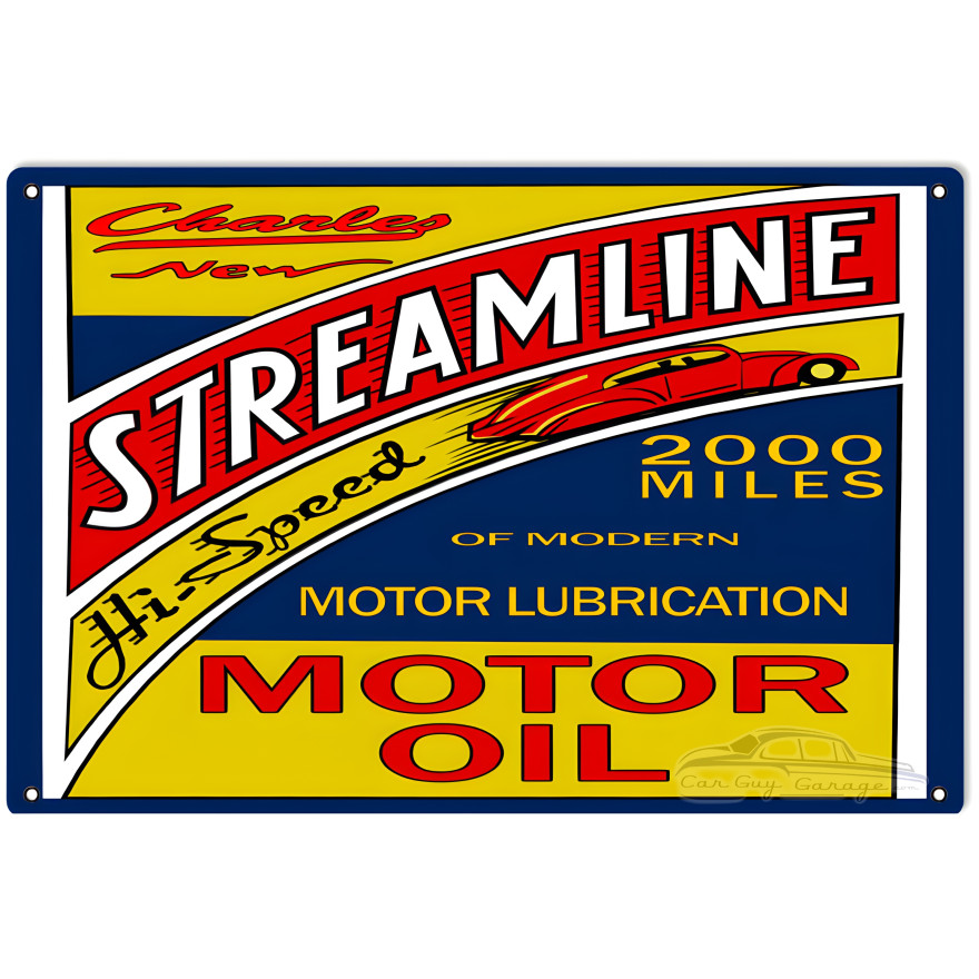 Charley Streamline Motor Oil Metal Sign - 16" x 24" Charley Streamline Motor Oil Metal Sign - 16" x 24"