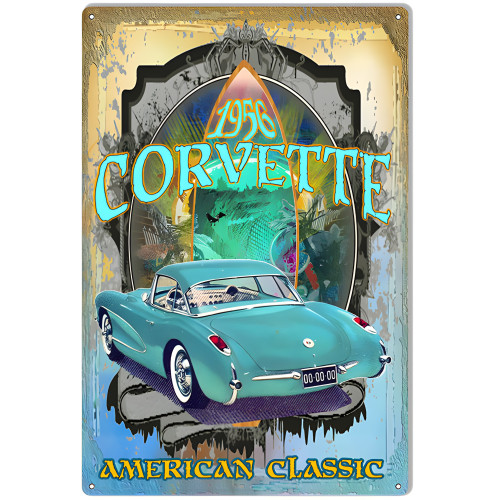 1956 Blue Corvette Metal Sign - 12" x 18"