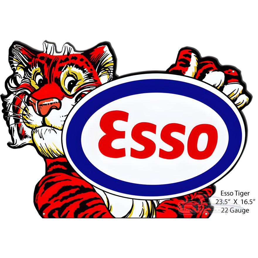 Esso Tiger Gas And Motor Oil Metal Sign - 23.5" x 16.5" Esso Tiger Gas And Motor Oil Metal Sign - 23.5" x 16.5"