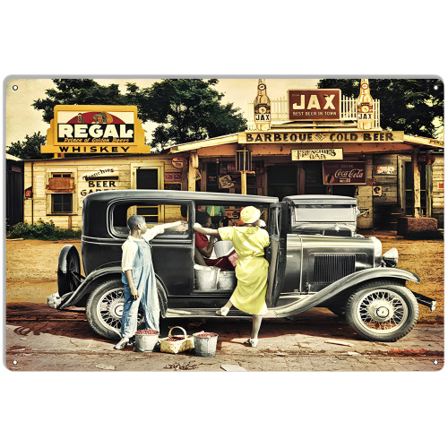 Afternoon Selling Berries In A 1930s Ford Metal Sign - 12" x 18"