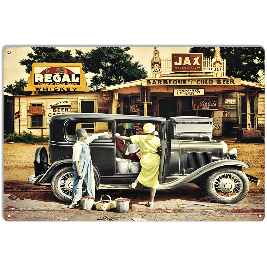 Afternoon Selling Berries In A 1930s Ford Metal Sign - 12" x 18" Afternoon Selling Berries In A 1930s Ford Metal Sign - 12" x 18"