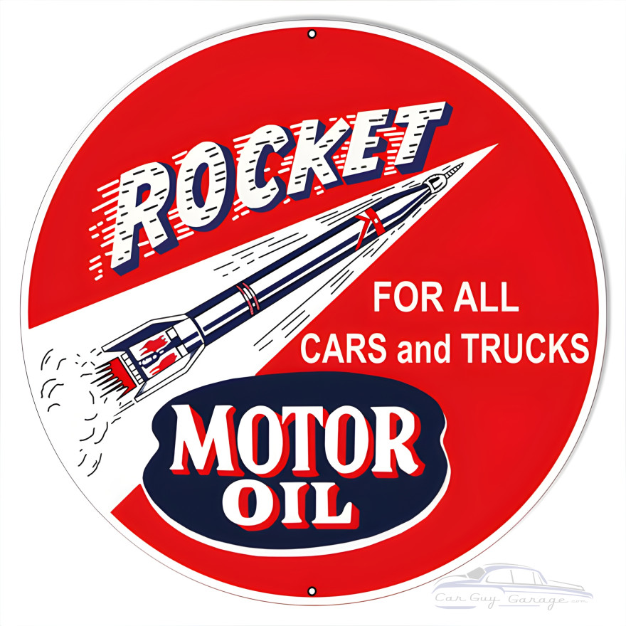 Rocket Motor Oils Metal Sign - 24" Round Rocket Motor Oils Metal Sign - 24" Round