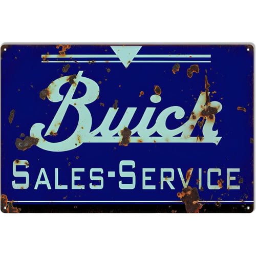Blue Buick Sales and Service Gas Station Metal Sign - 16" x 24"
