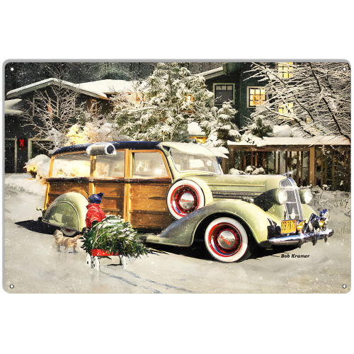 Woodie At Christmas Time Metal Sign - 12" x 18"