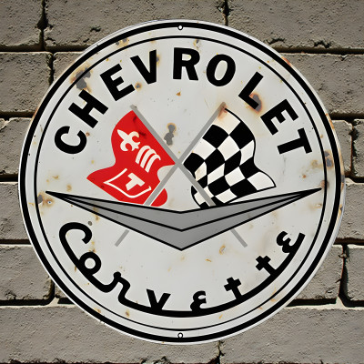 Corvette Metal Sign - Chevrolet Crossed Flags 30 Inch