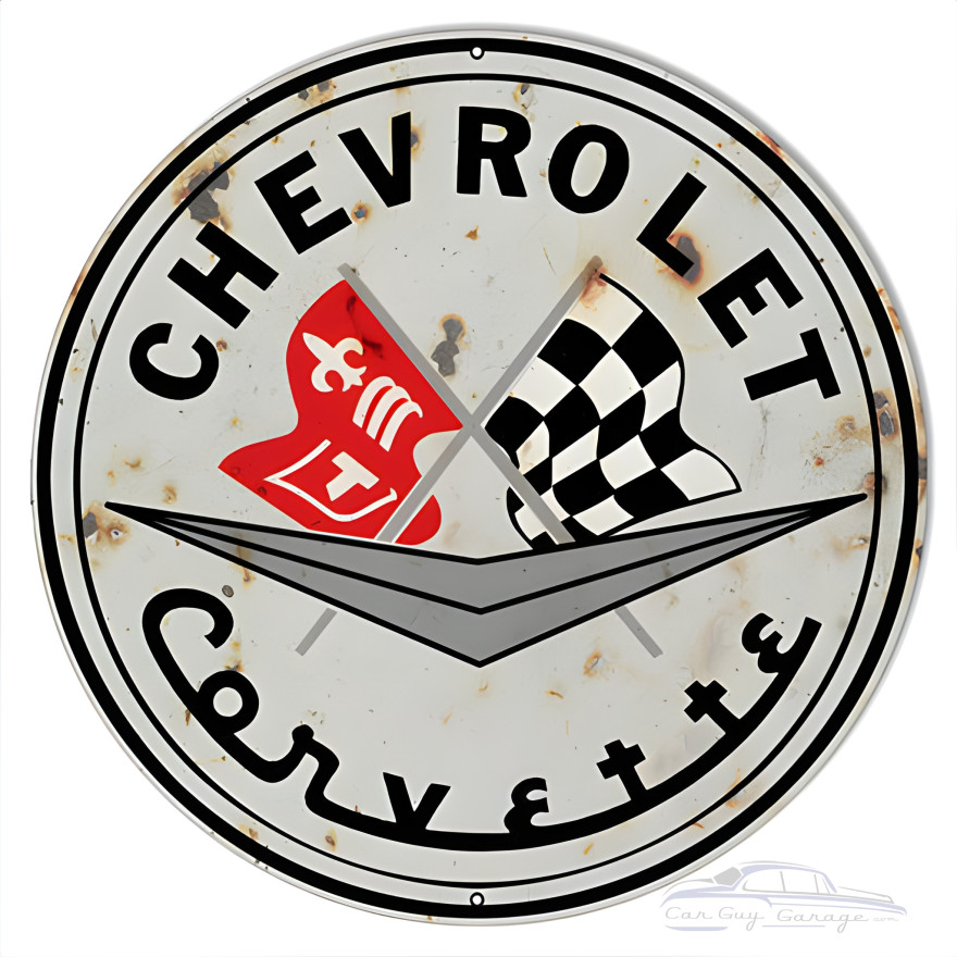 Chevrolet Corvette Reproduction Vintage Looking Man Cave Garage Shop Metal Sign - 30" Round Chevrolet Corvette Reproduction Vintage Looking Man Cave Garage Shop Metal Sign - 30" Round