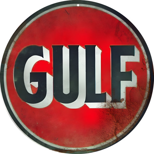 Gulf Motor Oil And Gasoline Metal Sign - 14" Round