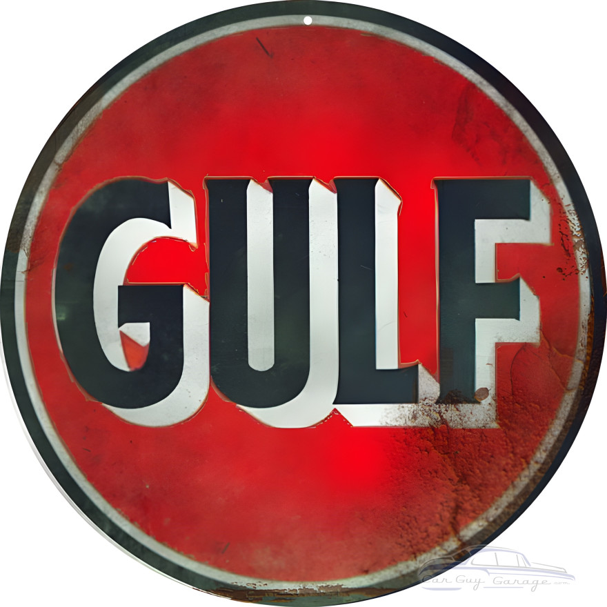 Gulf Motor Oil And Gasoline Metal Sign - 14" Round Gulf Motor Oil And Gasoline Metal Sign - 14" Round