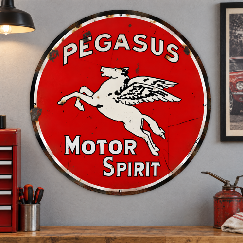 Pegasus Motor Oil Metal Sign - 30" Round