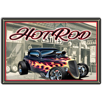 Hot Rod Metal Sign - Classic Car Garage Art
