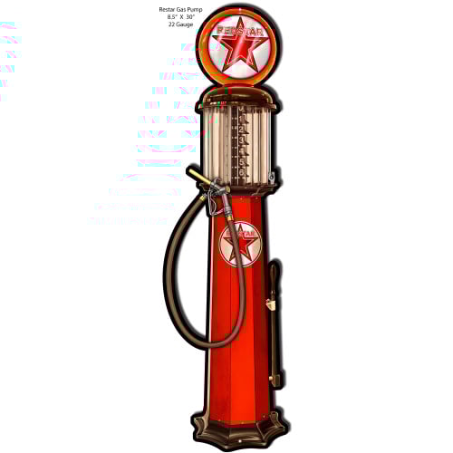 Red Star Gas Pump Metal Sign - 8.5" x 30"