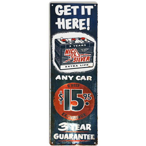 Nic L Silver Battery Metal Sign - 8" x 24"