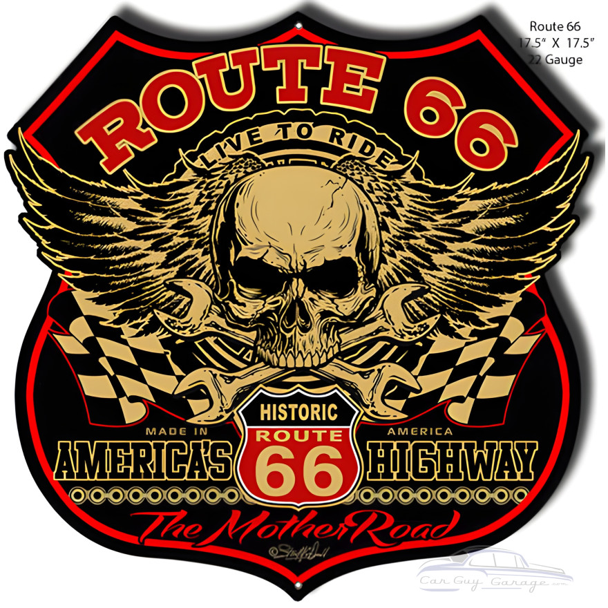 Route 66 Skull Cut Out Metal Sign - 17.5" x 17.5" Route 66 Skull Cut Out Metal Sign - 17.5" x 17.5"