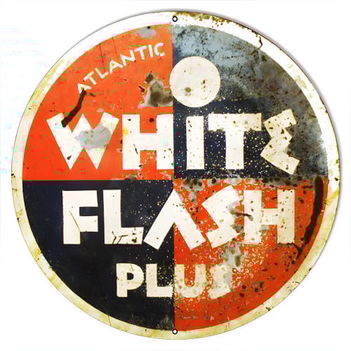 White Flash Plus Motor Oil Metal Sign - 24" Round