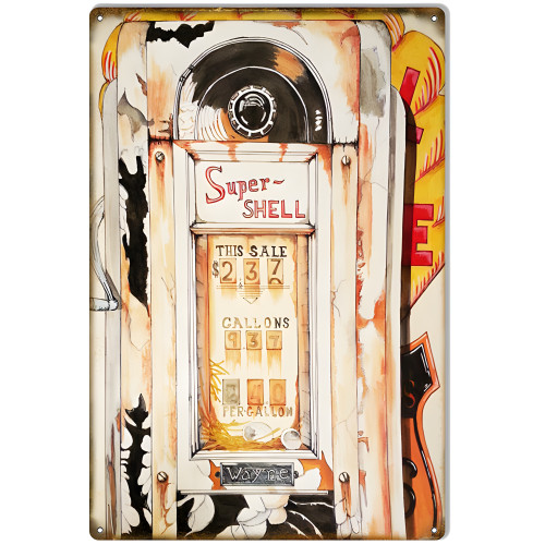 Super Shell Gas Station Pump Metal Sign - 12" x 18"