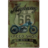 Nostalgic Highway U.S. 66 Speed Shop Custom Restoration Repair Since 1955 Metal Sign - 12" x 18"