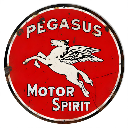Extra Large Distressed Pegasus Motor Oil Metal Sign - 24" Round