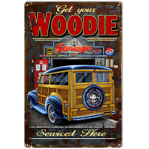 Woodie Service Garage Vintage Looking Gas Station Metal Sign - 12" x 18"