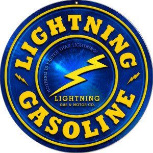 Lightning Gasoline Metal Sign - 14" Round