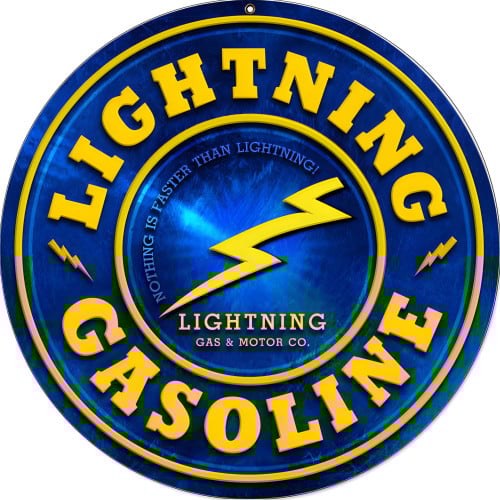 Lightning Gasoline Metal Sign - 14" Round
