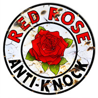 Red Rose Anti-Knock Gas And Motor Oil Metal Sign - 14" Round