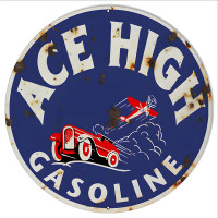 Ace High Gasoline Metal Sign - 24" Round