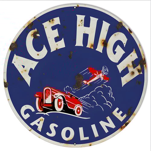 Ace High Gasoline Metal Sign - 24" Round