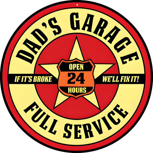 Full Service 24 Hours Gas Station Metal Sign - 14" Round