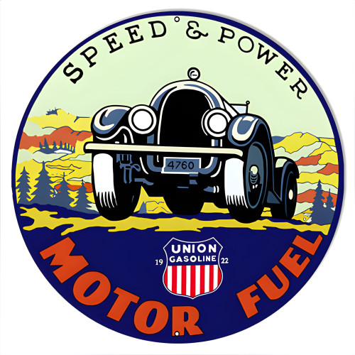 Union Gasoline Speed And Power Metal Sign - 14" Round