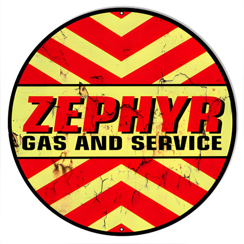 Zephyr Gas And Service Vintage Reproduction Metal Sign - 14" Round