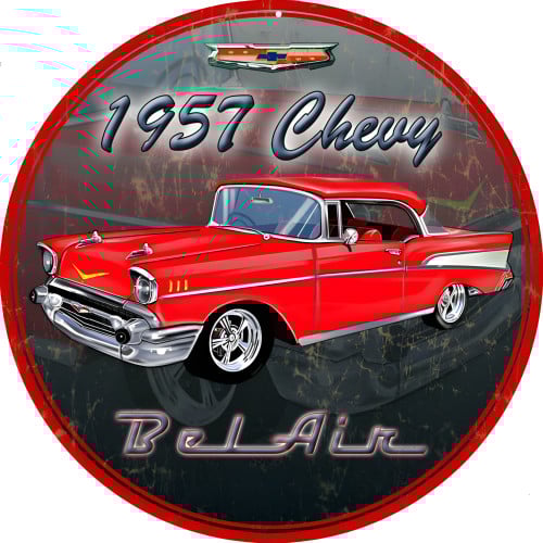 1957 Chevy Bel Air Garage Metal Sign - 14" Round