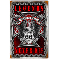 Route 66 Legends Never Die Garage Shop Metal Sign - 12" x 18"