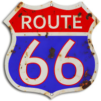 3 of Route 66 Vintage Red And Blue Cut Out Garage Shop Metal Sign - 7.5" x 7.5"