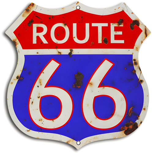 3 of Route 66 Vintage Red And Blue Cut Out Garage Shop Metal Sign - 7.5" x 7.5"