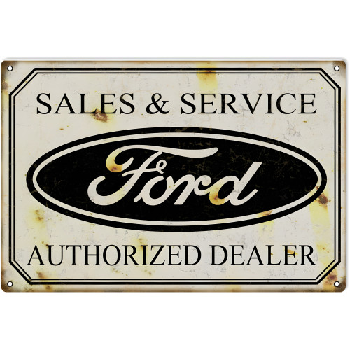 Ford Sales & Service Authorized Dealer Metal Sign - 16" x 24"