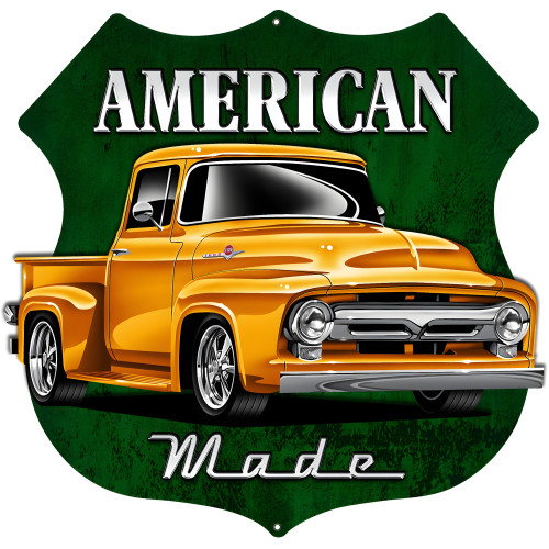 American Made Truck Cut Out 3D Effect Garage Metal Sign - 15.6" x 15.8"