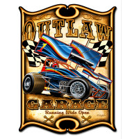 Outlaw Garage Shop Laser Cut Out Hot Rod Metal Sign - 14" x 18"