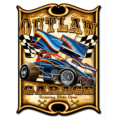 Outlaw Garage Shop Laser Cut Out Hot Rod Metal Sign - 14" x 18"